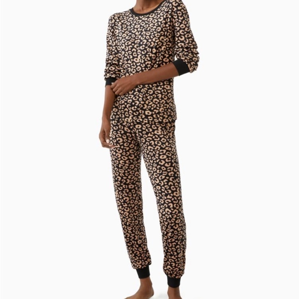 Kate Spade Leopard Crewneck Sweater Velour Jogger Set